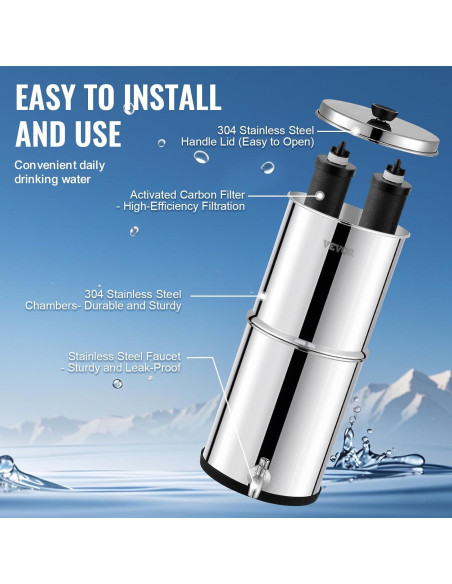 Filtro de Agua por Gravedad VEVOR 5.68L Acero Inoxidable 304 Filtro de Agua por Gravedad VEVOR 5.68L Acero Inoxidable 304