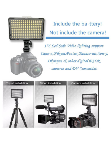 Kit de Iluminación LED Bemaxy 176 para Cámara DSLR con Batería