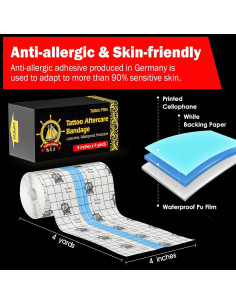 Vendaje impermeable para tatuajes AZEN 10 cm x 3.66 m 2