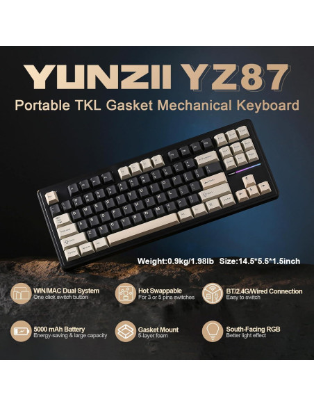 Teclado Mecánico YUNZII YZ87 TKL Inalámbrico RGB 87 Teclas Teclado Mecánico YUNZII YZ87 TKL Inalámbrico RGB 87 Teclas