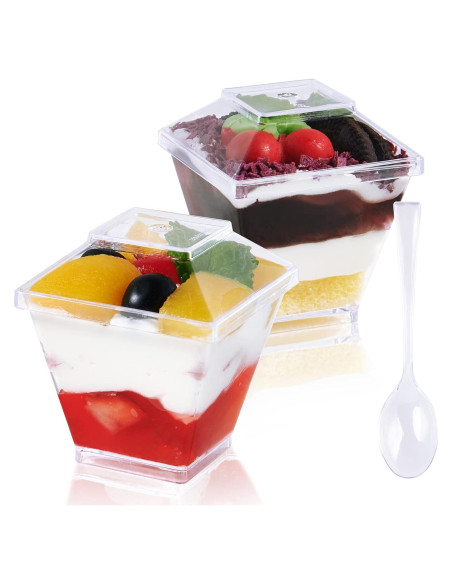 JOLLY CHEF 100 Copas de Postre Mini 60 ml Cuadradas con Tapas JOLLY CHEF 100 Copas de Postre Mini 60 ml Cuadradas con Tapas