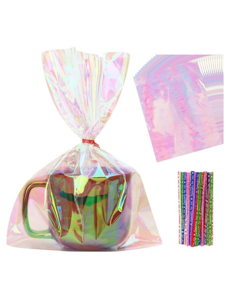 50 Bolsas Holográficas 20x28 cm con Lazos Coloridos para Regalos 50 Bolsas Holográficas 20x28 cm con Lazos Coloridos para Regalos
