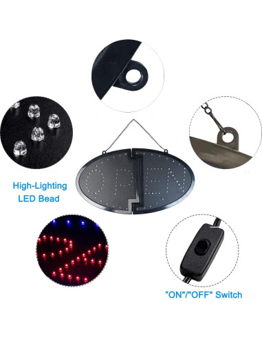 Cartel LED Abierto KEBE 48.3x25.4cm Luz Intermitente
