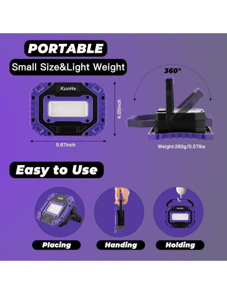 Lámpara de luz negra portátil KunHe 395nm recargable 4000mAh Lámpara de luz negra portátil KunHe 395nm recargable 4000mAh
