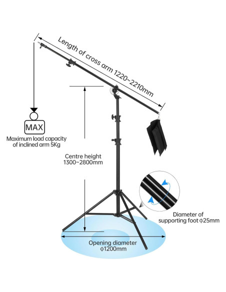 Soporte de Luz JINBEI 500cm con Brazo de Boom y Bolsa de Arena Soporte de Luz JINBEI 500cm con Brazo de Boom y Bolsa de Arena