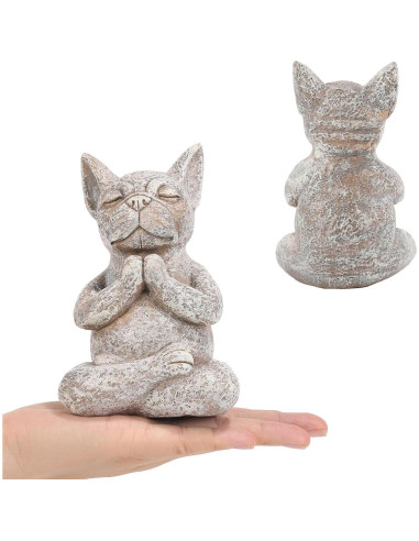 Estatua Bulldog Buda Meditador de Resina 14.48 cm Decoración Zen
