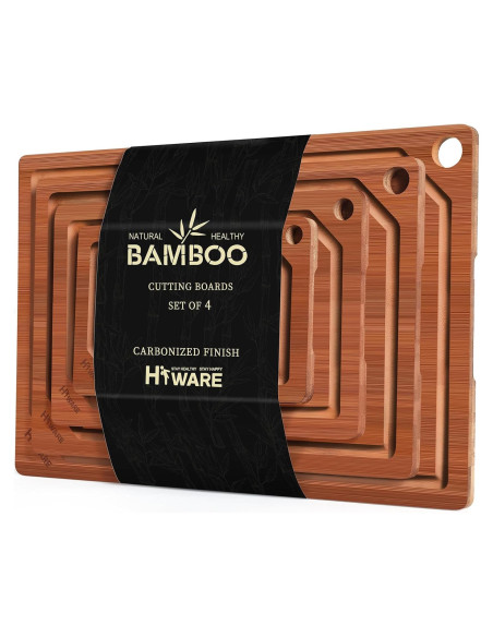 Set de 4 Tablas de Cortar de Bambú Carbonizado Hiware Set de 4 Tablas de Cortar de Bambú Carbonizado Hiware