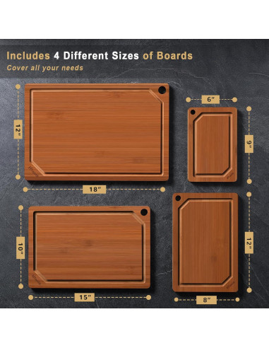 Set de 4 Tablas de Cortar de Bambú Carbonizado Hiware