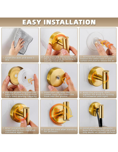 Ganchos de Ventosa Fenas para Baño y Cocina - 2 Unidades Oro Cepillado