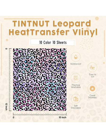 Vinilo de Transferencia de Calor Tintnut Leopardo - 10 Hojas 30.48x25.4cm Vinilo de Transferencia de Calor Tintnut Leopardo - 10 Hojas 30.48x25.4cm