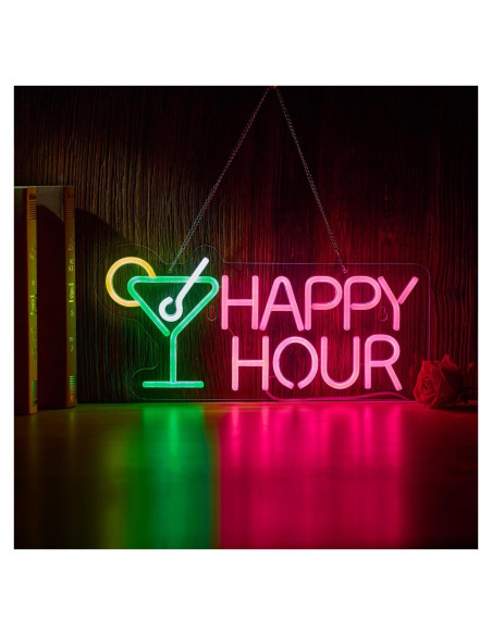 Cartel de Neón LED Hora Feliz Roouneon 43x21 cm Verde/Rosa Cartel de Neón LED Hora Feliz Roouneon 43x21 cm Verde/Rosa