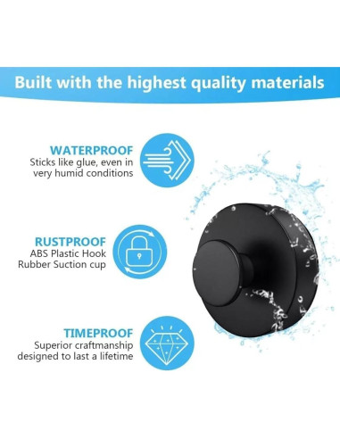 Ganchos de Ventosa QIIODATD para Toallas - Acero Inoxidable Negro, 2 Pzs