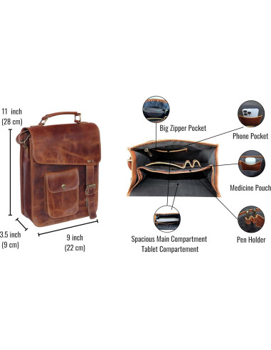 Bolsa de mensajero de cuero Jaald 28 cm unisex vintage