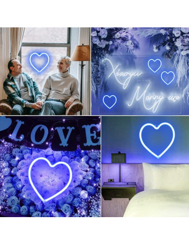 Luz de Neón Corazón Azul LED USB/Batería 20cm Decoración