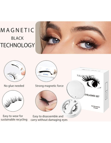 Juego de Pestañas Postizas Magnéticas YALGET EM12 2 Pares Reutilizables