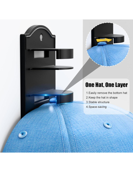 Soporte para Gorras de Béisbol MSKEI Negro, Capacidad 10 Gorras Soporte para Gorras de Béisbol MSKEI Negro, Capacidad 10 Gorras