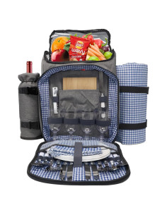 Mochila de Picnic Grande Nature Gear Azul 45L con Vajilla para 4