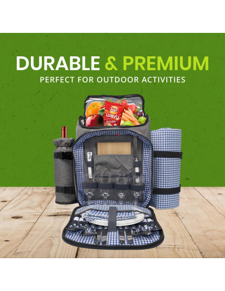 Mochila de Picnic Grande Nature Gear Azul 45L con Vajilla para 4 Mochila de Picnic Grande Nature Gear Azul 45L con Vajilla para 4