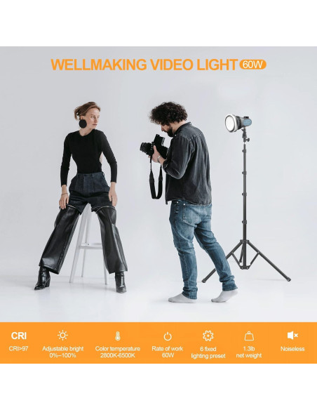 Luz LED Continua Portátil Wellmaking 55W Bi-Color CRI 97+ Luz LED Continua Portátil Wellmaking 55W Bi-Color CRI 97+