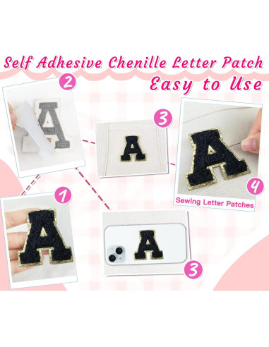 6 Parches de Letra Chenille Autoadhesivos Aganmi A-Z Negro