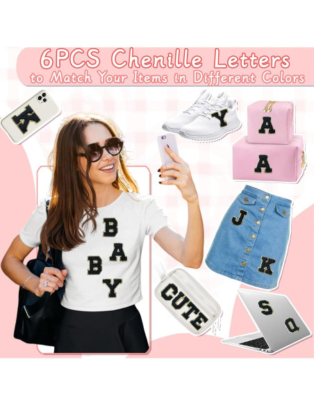 6 Parches de Letra Chenille Autoadhesivos Aganmi A-Z Negro 6 Parches de Letra Chenille Autoadhesivos Aganmi A-Z Negro