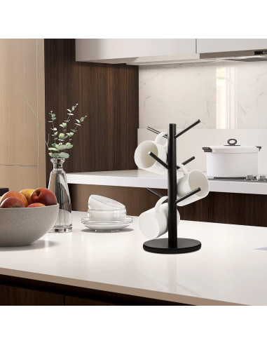 Soporte para Tazas MyLifeUNIT de Madera con 6 Ganchos Negro
