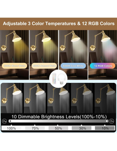 Aplique de Pared LED Recargable TRLIFE Dorado con Control Remoto