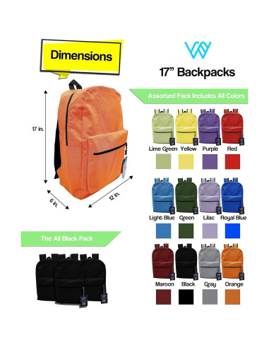 Paquete de 48 mochilas de 43 cm con cremallera - Colores surtidos