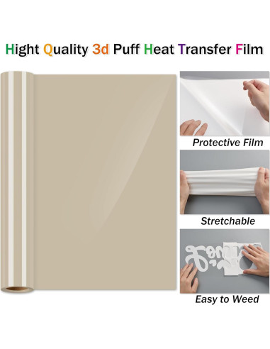 Vinilo de Transferencia de Calor 3D Puff Yikda 1.83m Beige