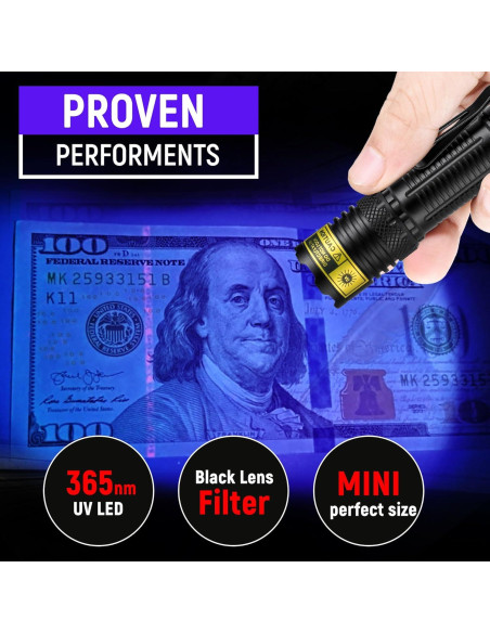Linterna UV recargable VMTENMV 365nm mini luz negra portátil Linterna UV recargable VMTENMV 365nm mini luz negra portátil