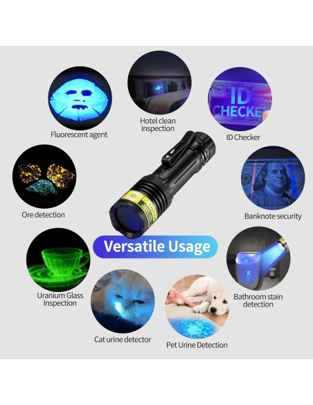 Linterna UV recargable VMTENMV 365nm mini luz negra portátil Linterna UV recargable VMTENMV 365nm mini luz negra portátil