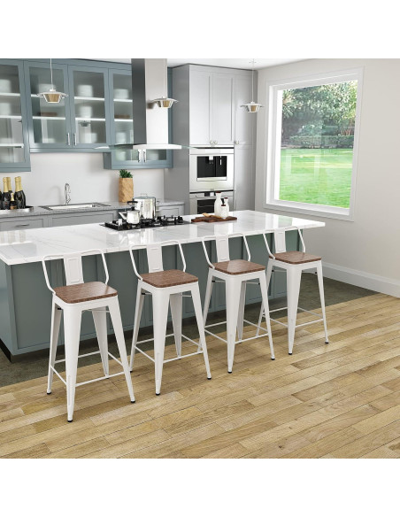 Conjunto de 4 Taburetes de Bar Metal Tongli 61 cm Crema Conjunto de 4 Taburetes de Bar Metal Tongli 61 cm Crema