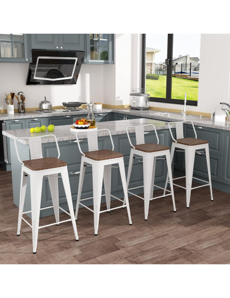 Conjunto de 4 Taburetes de Bar Metal Tongli 61 cm Crema Conjunto de 4 Taburetes de Bar Metal Tongli 61 cm Crema