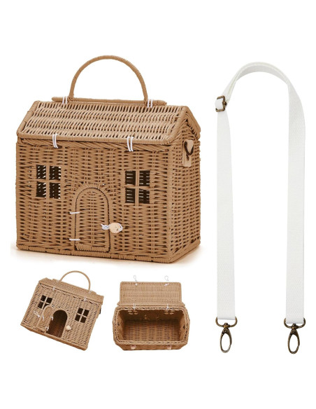 Bolsa de Hombro Wettarn Casa de Muñecas Ratán Caqui 24x21x12cm Bolsa de Hombro Wettarn Casa de Muñecas Ratán Caqui 24x21x12cm