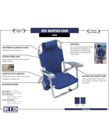 Silla de Playa Plegable RIO Gear para Niños 5 Posiciones