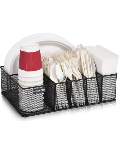 Organizador de Platos de Papel VIKEYHOME 6 Compartimentos Negro Organizador de Platos de Papel VIKEYHOME 6 Compartimentos Negro