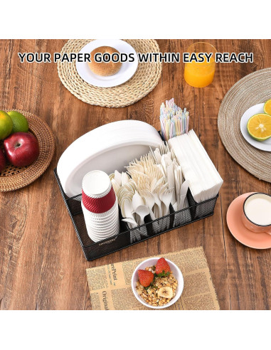 Organizador de Platos de Papel VIKEYHOME 6 Compartimentos Negro
