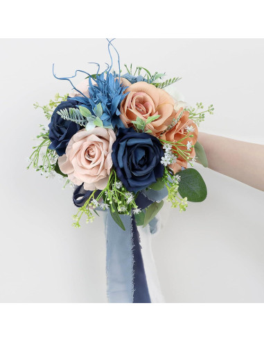 Ramo de Boda Artificial HOMENERGY Rosa y Azul 22.86cm