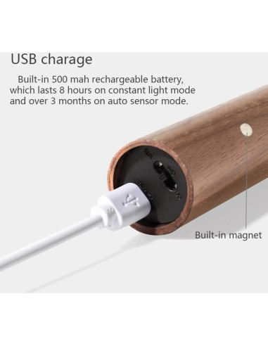 Luz Nocturna LED Recargable Chilvane Madera Nogal 2 Unidades