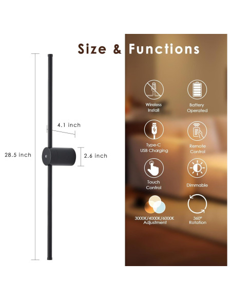 Juego de 2 apliques de pared LED recargables GWONER 72.4 cm Juego de 2 apliques de pared LED recargables GWONER 72.4 cm