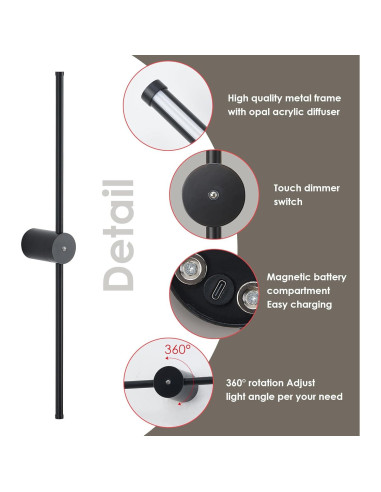 Juego de 2 apliques de pared LED recargables GWONER 72.4 cm