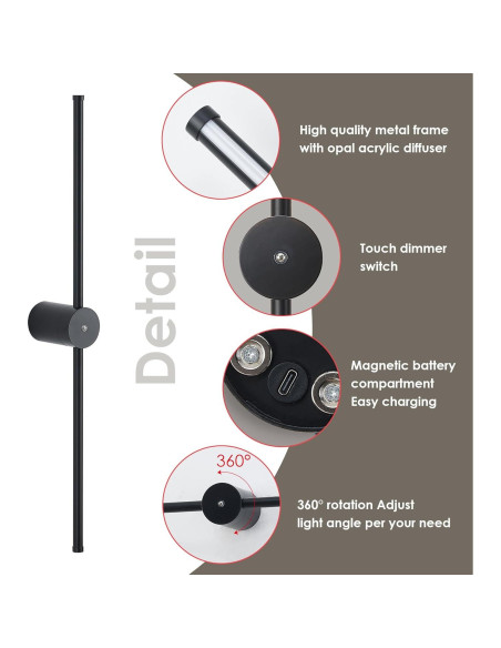 Juego de 2 apliques de pared LED recargables GWONER 72.4 cm Juego de 2 apliques de pared LED recargables GWONER 72.4 cm