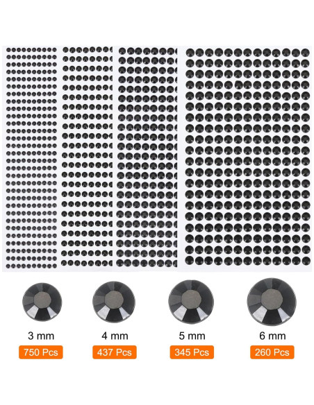 Calcomanías de Rhinestone Negro MECCANIXITY 1792 Pcs 3-6 mm Calcomanías de Rhinestone Negro MECCANIXITY 1792 Pcs 3-6 mm