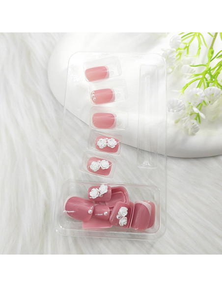 Uñas Postizas Cortas PXUEZAY con Diseños de Perlas 3D - 24 Pcs Uñas Postizas Cortas PXUEZAY con Diseños de Perlas 3D - 24 Pcs