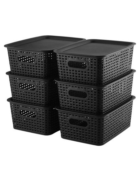 Cestas de Almacenamiento AREYZIN 6 Unidades con Tapa 5L Negro Cestas de Almacenamiento AREYZIN 6 Unidades con Tapa 5L Negro