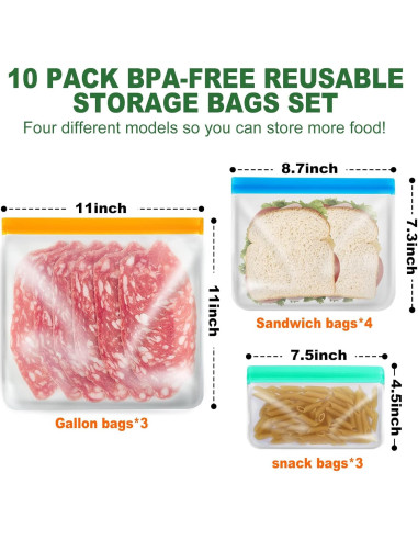 Bolsas de Silicona Reutilizables AURUZA - 10 Piezas Galón y Snack