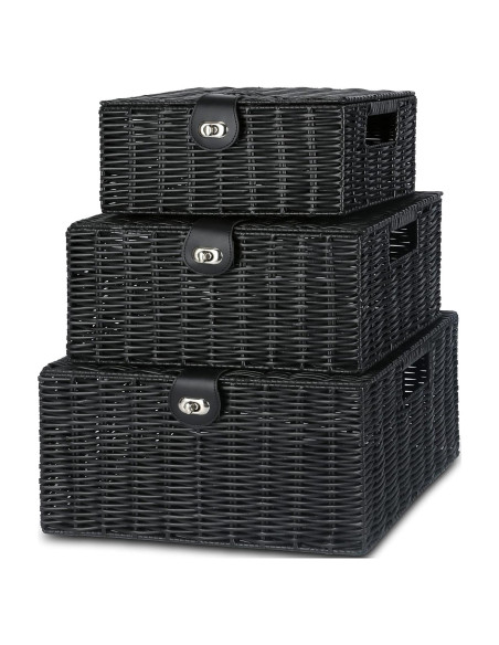 Cestas de Almacenamiento Honygebia - Juego de 3 Mimbre Negro Cestas de Almacenamiento Honygebia - Juego de 3 Mimbre Negro