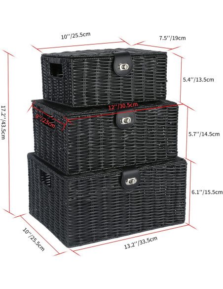 Cestas de Almacenamiento Honygebia - Juego de 3 Mimbre Negro Cestas de Almacenamiento Honygebia - Juego de 3 Mimbre Negro