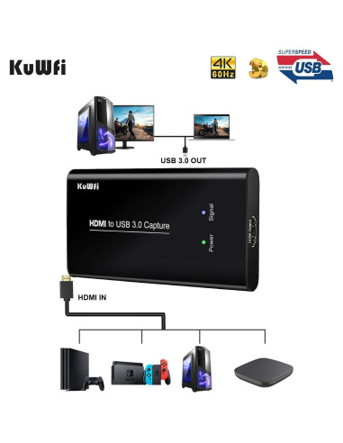 Tarjeta de Captura KuWFi HDMI03 USB 3.0 1080P para Juegos