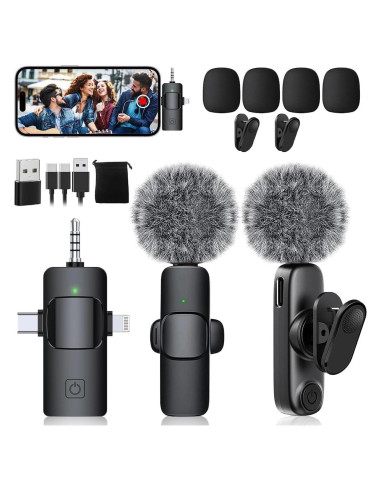 Micrófono Lavalier Inalámbrico 3 en 1 MP003US Negro